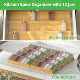 ZUN Bamboo spice rack drawer storage box, 10 spice storage cans organizer drawer rack plugin, 8-piece 86014993