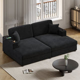 86.5" Oversized Loveseat Chaise Lounge Sectional Sofa Bed Corduroy Sleeper Sofa with USB Ports , N719P232602B