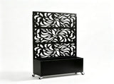 70.87" H 46.06" W Leaf Pattern Privacy Screen with Planter Box, Black Metal Freestanding 54051391