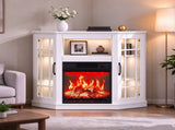 White Corner Fireplace TV Cabinet, 109.5*51*81.3cm, Embossed Particle Board 48588388