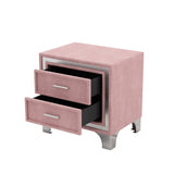 Mid Century Vintage Nightstand with Metal Legs for Bedroom, Velvet Bedside Table with 2 Drawers, N733P183659H