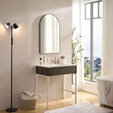 Wall Mirror 36*22 Inch Black Metal Framed Arched Mirror Metal Framed Mirror Round Vanity Mirror W2091P345022