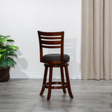 24" Counter Height Slat Back Swivel Stool, Cherry Finish, Charcoal Fabric Seat B04660686