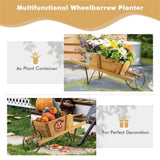 ZUN 2 In 1 Wheelbarrow Planter,Wooden Wagon Planter with 9 Magnetic Accessories for Garden Yard 69706823