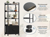 5 Tier Bookshelf 55"x15" Bookcase with Fabric Drawer Open Storage Shelves Free Standing Wooden 03384389