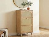 Rattan-fronted 3-tier shoe cabinet, particleboard, 54*24*135 cm, natural wood color 94233130