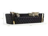 Button Tufted Sofa Finished with Velvet Fabric and Gold Accent in Black B00961118