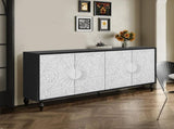 Vintage White Large Faceted Carved And Spliced Doors Combined With Black Frames For TV Stand W1445P164173