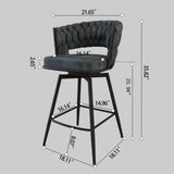 ZUN 26" Bar Chair Suede Woven Bar Stool Set of 2,Black legs Barstools No Adjustable Kitchen Island W2189P180367