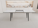 47"-63" extendable MDF modern dining and chair set, suitable for 2-6 people, white dining 42903618