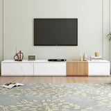 ON-TREND TV Stand with Faux Marble and Walnut Wood Grain Finish for TVs up to 88'', Modern WF320812AAK