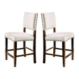 ZUN Set of 2 Linen Upholstered Dining Chairs with Nailhead Trim in Brown Cherry and Ivory B016P154455