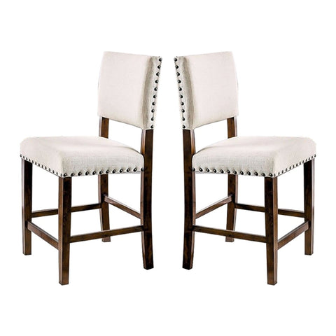 ZUN Set of 2 Linen Upholstered Dining Chairs with Nailhead Trim in Brown Cherry and Ivory B016P154455