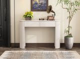 TREXM Entryway Table with Fluted Design, Modern Console Table with Storage, Oval Top and 2 Drawers N715P233435A