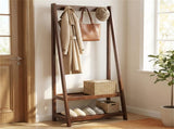 100% Solid Rubber Wood Freestanding Coat Rack, A-Frame Stable Garment Hanger with 3 Hooks & 2 56123368