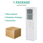 ZUN 63" Tall Bathroom Storage Cabinet with Glass Doors, Free-Standing, Two Drawers, and Adjustable N729P171305K