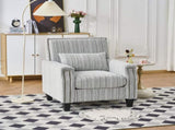 Modern Accent Chair with Arms,Comfy Upholstered for Living Room,Grey and White Striped W3373P363920
