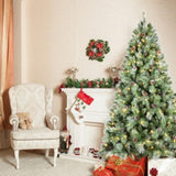 Artificial 7ft Green Christmas Tree with 1348PVC/Hard Needle Mixed Branch Tips,Pine cone,Hinged 77520448