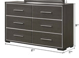 ZUN 1pc Contemporary 6-Drawer Dresser with Chrome Accents Gray Rustic Finish Bedroom Wooden Furniture B011P236785