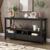 3 Tier Vintage Solid Console Table with 3 Drawers and Shelves, Industrial Console Table Coffee Table 10966810