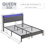 ZUN Queen Bed Frame Storage Headboard, Charging Station and LED Lights, Upholstered Platform Bed W1916124804