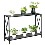 ZUN Grey MDF Countertop Black Wrought Iron Base 2 Layers Forked Console Table 04240871