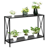 ZUN Grey MDF Countertop Black Wrought Iron Base 2 Layers Forked Console Table 04240871