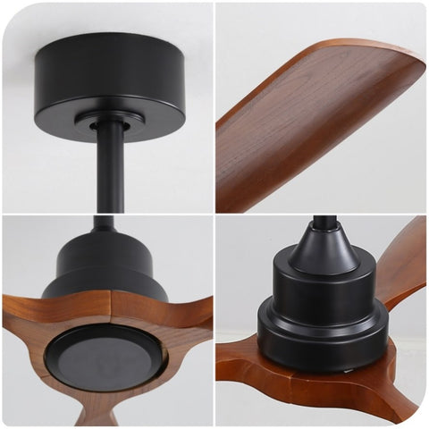 ZUN 48 Inch Ceiling Fan Without Light, 3 Solid Wood Blades Outdoor Ceiling Fan 6-speed Reversible DC 15159933