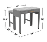 ZUN Light Gray Counter Height Table w NESTED TABLE Dining Room Furniture Faux Marble Top Table B011P232972