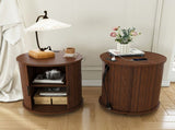 Set of 2 Mid Century Modern Cylinder End Tables with Built-in Charging Station & Sliding Door, 00149257