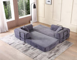 Convertible Sleeper Sofa Bed with Cylindrical Pillow - Corduroy Folding Mattress Couch with W3199P277911