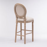 French Country Wooden Barstools With Upholstered Seating , Beige and Natural ,Set of 2 W162290983