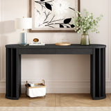 U_Style 59-inch Long Console Table,Oak Veneer Sofa Table,Curved and Straight Line Design,Behind the N711P290711B