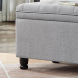 ZUN Upholstered tufted button storage bench ,Linen fabric entry bench with spindle wooden legs, Bed W2186P151309