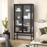 ZUN Double Glass Door Storage Cabinet with Adjustable Shelves and Feet Cold-Rolled Steel Sideboard W1673121037