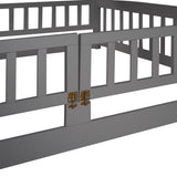 ZUN Bunk Bed with Slide,Full Over Full Low Bunk Bed with Fence and Ladder for Toddler Kids Teens Gray 86635158