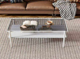 Rectangle Coffee Table with Gray Tempered Glass top and White Legs, Modern Table for Living Room W241139569