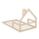 Twin Size Wood Floor Bed with House-shaped Headboard, Natural WF304145AAN