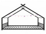 Black House Shaped Twin Size Kids Metal Bed with Side Rails, Platform Bed No Box Spring Needed, Safe 35174809