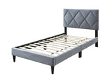 Twin Size Bed w Adjustable Headboard 1pc Bedframe, Grey Velvet Upholstered Youth Bedroom Furniture B011P190162