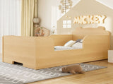 Toddler Floor Bed Frame, Cot Bed for Boys and Girls Ages 3-6, Bear Shape Toddler Bed,Natural W1580P373255