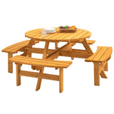 ZUN 8 Person Wooden Picnic Table, Outdoor Camping Dining Table with Seat, Garden, DIY w/ 4 Built-in 11763279