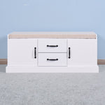 ZUN Wooden Entryway Shoe Cabinet with 2 Drawers and 2 Doors Living Room Storage Bench with White Cushion 65956808