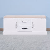 ZUN Wooden Entryway Shoe Cabinet with 2 Drawers and 2 Doors Living Room Storage Bench with White Cushion 65956808