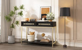 TREXM Entryway Table, Console Table with Two Drawers, Retro Hallway Table with Striking Geometric N715P227910B