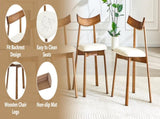 2 walnut colored solid wood dining chairs, with white PU soft cushions and curved backrests that fit W1512P510307