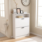 ZUN Shoe Storage Cabinet with 2 Flip Drawers, Sturdy Wood Hidden Storage, Freestanding Narrow Slim W808P174805