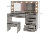 Vanity Desk Set with Large Lighted Mirror and Powre Outlet, Glass Top Makeup with 7 Drawers, 18348997
