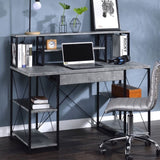 Writing Desk with One Drawer and 8 Open Compartment, Faux Concrete and Black B016P311824