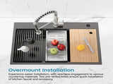 Stainless Steel Kitchen Sink, 33x22 Single Bowl, Overmount Handmade Sink in Black, with Cutting 82071527